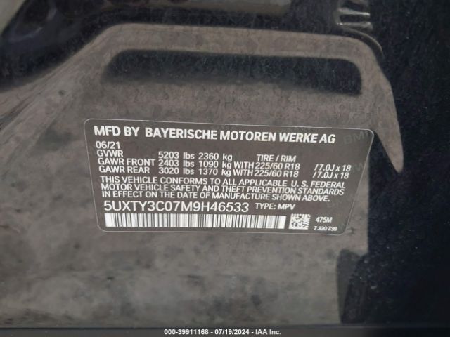 Photo 8 VIN: 5UXTY3C07M9H46533 - BMW X3 