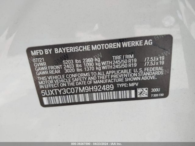 Photo 8 VIN: 5UXTY3C07M9H92489 - BMW X3 