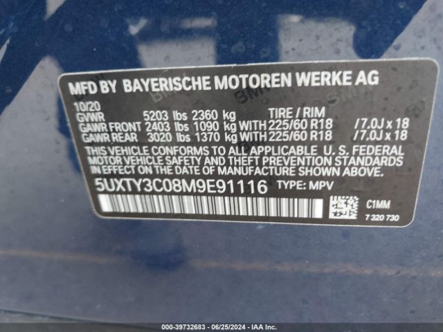 Photo 8 VIN: 5UXTY3C08M9E91116 - BMW X3 