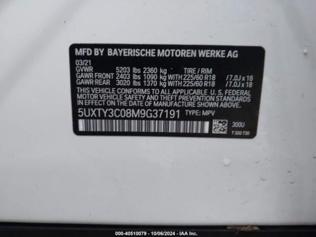 Photo 8 VIN: 5UXTY3C08M9G37191 - BMW X3 