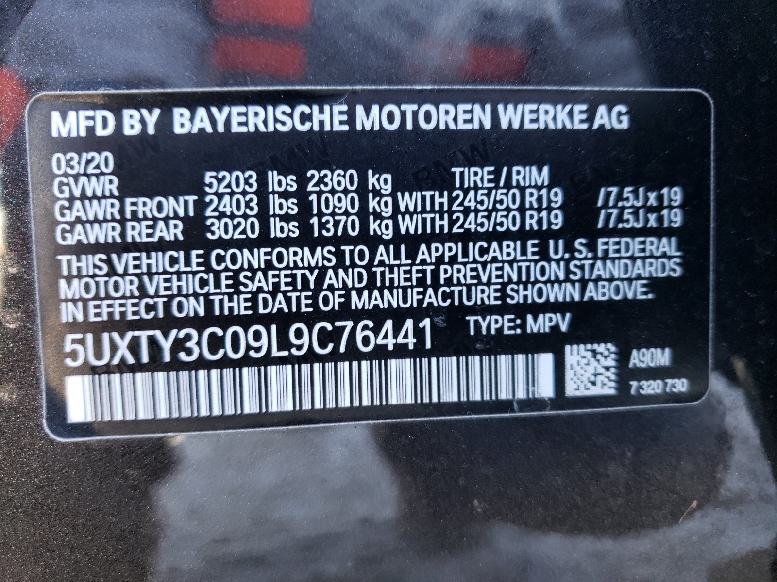 Photo 9 VIN: 5UXTY3C09L9C76441 - BMW X3 SDRIVE3 