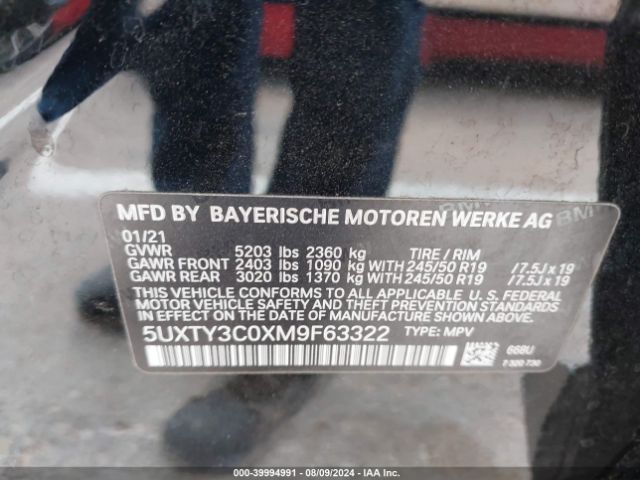 Photo 8 VIN: 5UXTY3C0XM9F63322 - BMW X3 