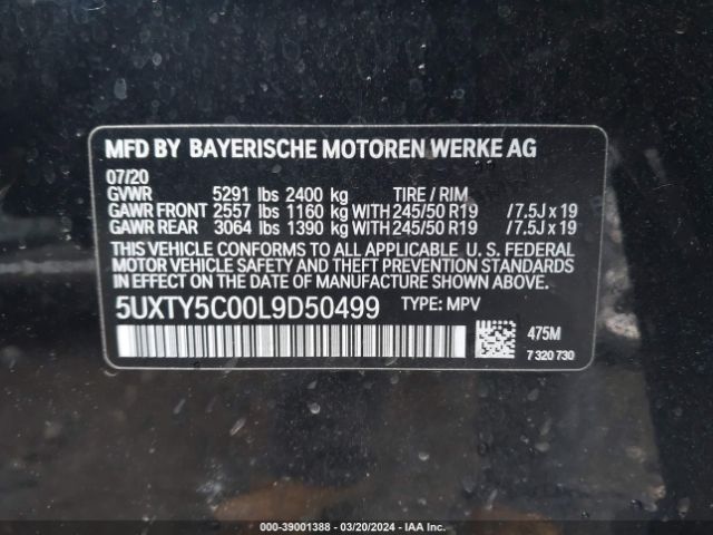 Photo 8 VIN: 5UXTY5C00L9D50499 - BMW X3 