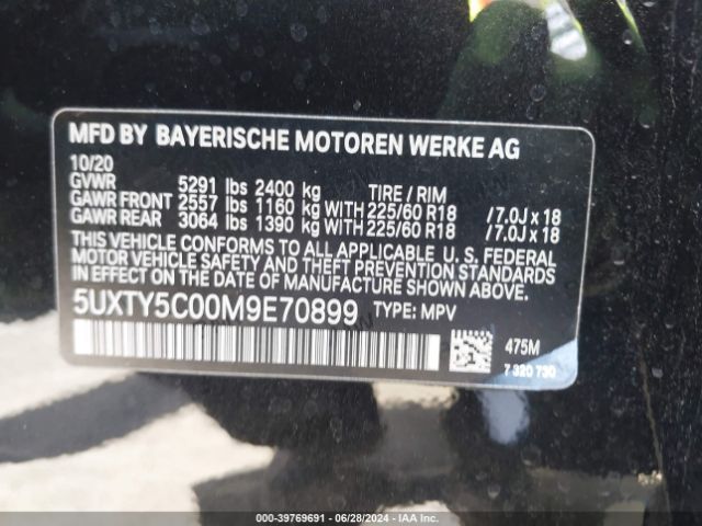 Photo 8 VIN: 5UXTY5C00M9E70899 - BMW X3 