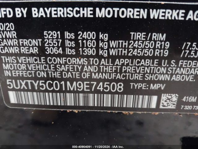 Photo 8 VIN: 5UXTY5C01M9E74508 - BMW X3 