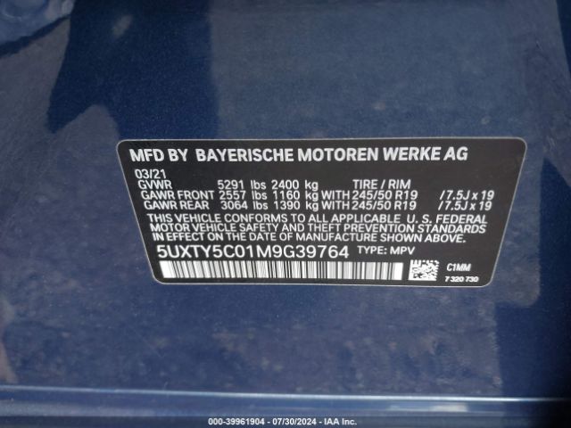 Photo 8 VIN: 5UXTY5C01M9G39764 - BMW X3 