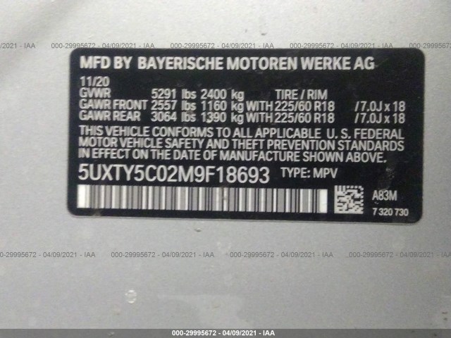 Photo 8 VIN: 5UXTY5C02M9F18693 - BMW X3 