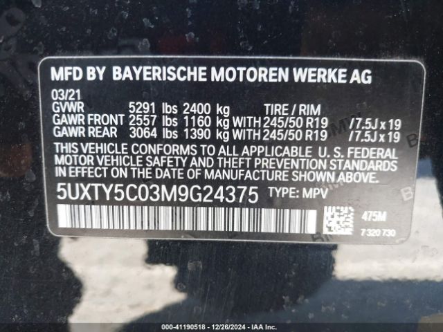 Photo 8 VIN: 5UXTY5C03M9G24375 - BMW X3 