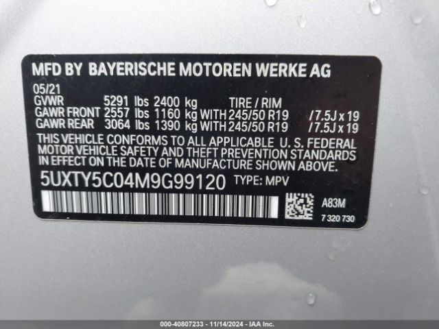 Photo 8 VIN: 5UXTY5C04M9G99120 - BMW X3 