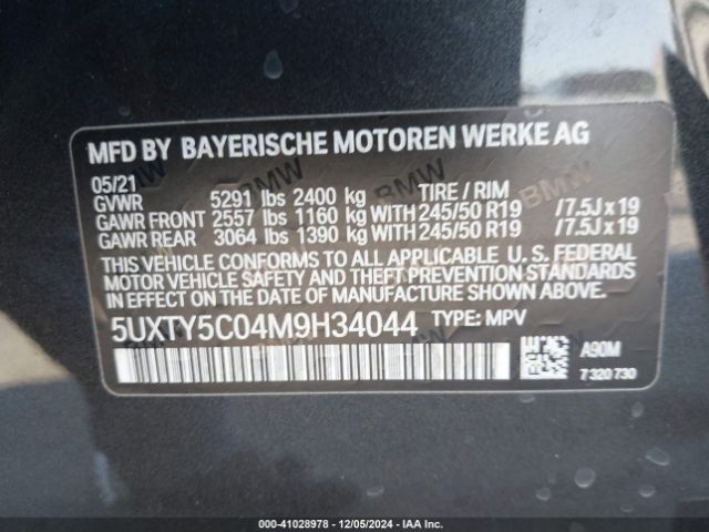 Photo 8 VIN: 5UXTY5C04M9H34044 - BMW X3 