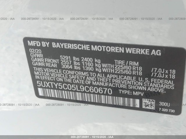 Photo 8 VIN: 5UXTY5C05L9C60670 - BMW X3 