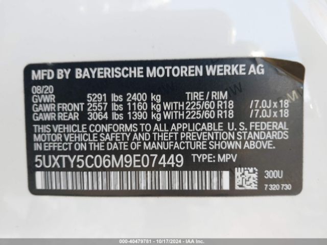 Photo 8 VIN: 5UXTY5C06M9E07449 - BMW X3 