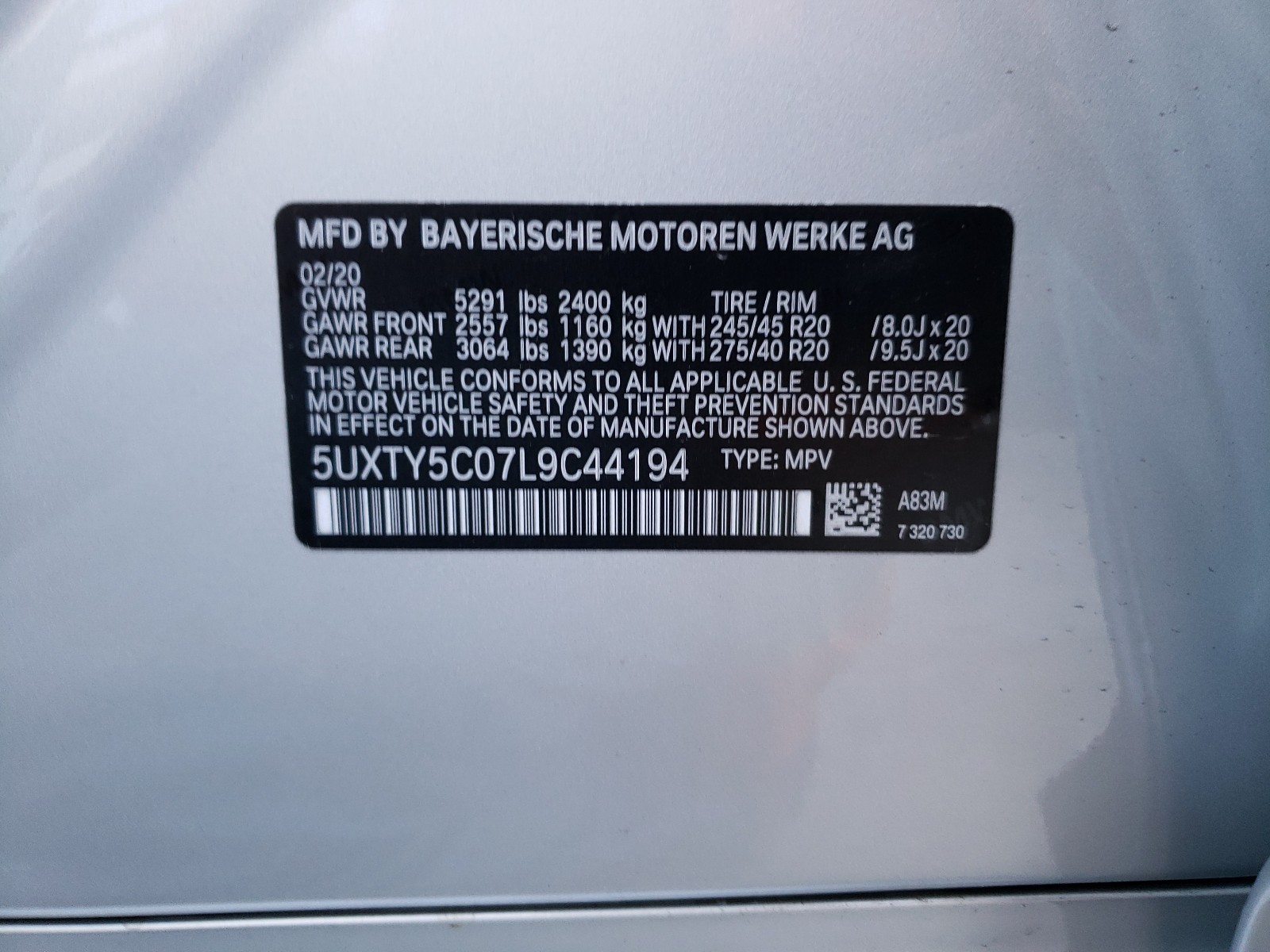 Photo 9 VIN: 5UXTY5C07L9C44194 - BMW X3 