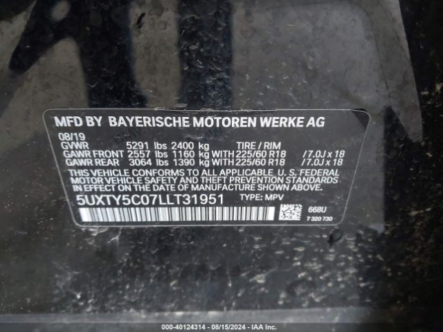 Photo 8 VIN: 5UXTY5C07LLT31951 - BMW X3 