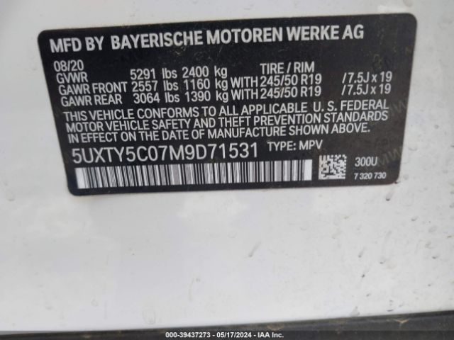 Photo 8 VIN: 5UXTY5C07M9D71531 - BMW X3 