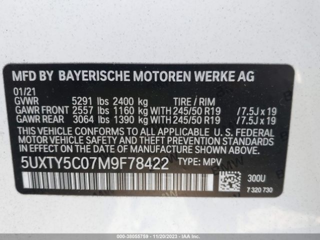 Photo 8 VIN: 5UXTY5C07M9F78422 - BMW X3 