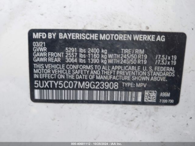 Photo 8 VIN: 5UXTY5C07M9G23908 - BMW X3 