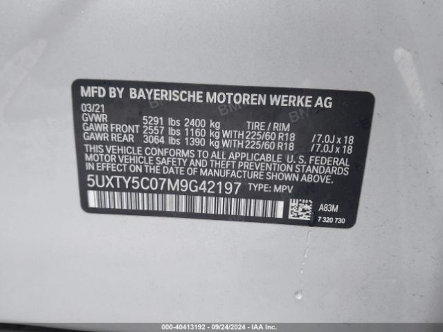 Photo 8 VIN: 5UXTY5C07M9G42197 - BMW X3 