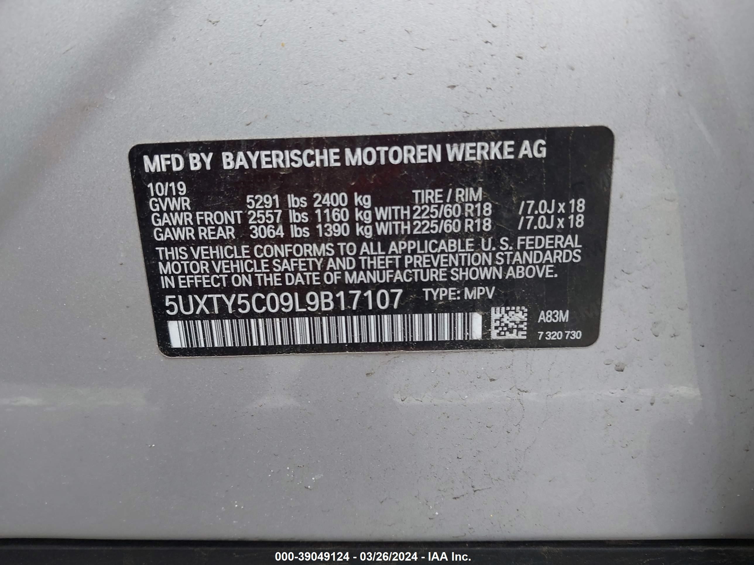 Photo 8 VIN: 5UXTY5C09L9B17107 - BMW X3 