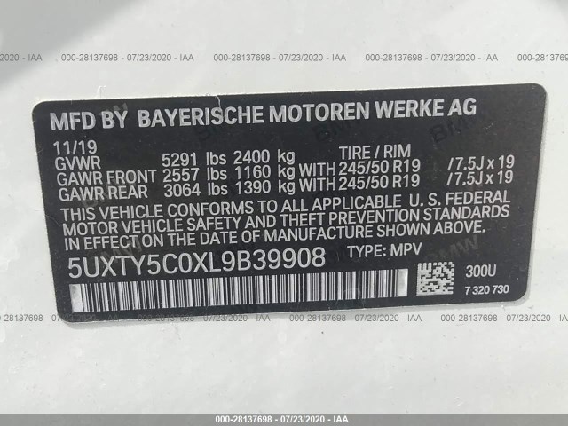 Photo 8 VIN: 5UXTY5C0XL9B39908 - BMW X3 