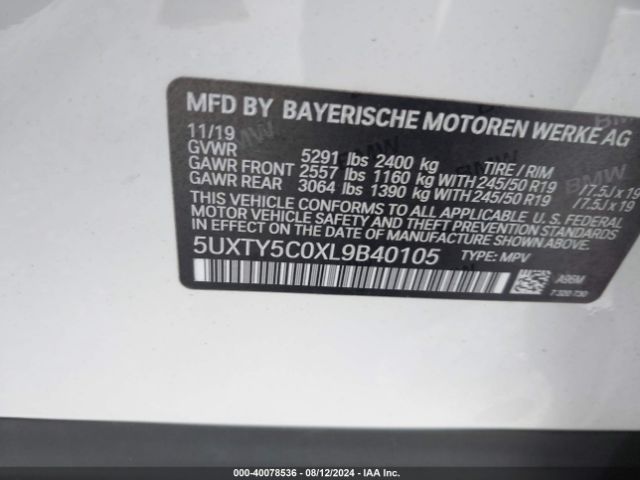 Photo 8 VIN: 5UXTY5C0XL9B40105 - BMW X3 