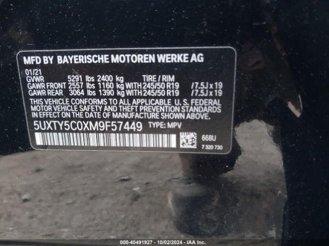 Photo 8 VIN: 5UXTY5C0XM9F57449 - BMW X3 