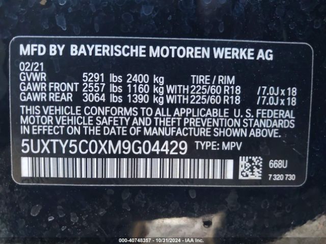 Photo 8 VIN: 5UXTY5C0XM9G04429 - BMW X3 