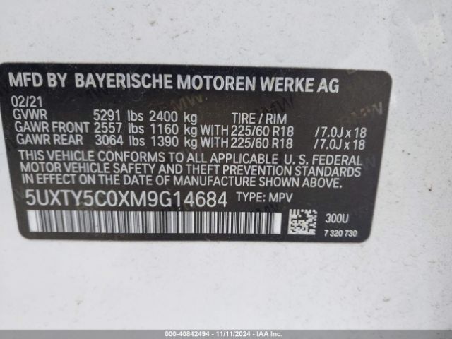 Photo 8 VIN: 5UXTY5C0XM9G14684 - BMW X3 