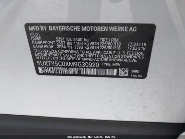 Photo 8 VIN: 5UXTY5C0XM9G30920 - BMW X3 