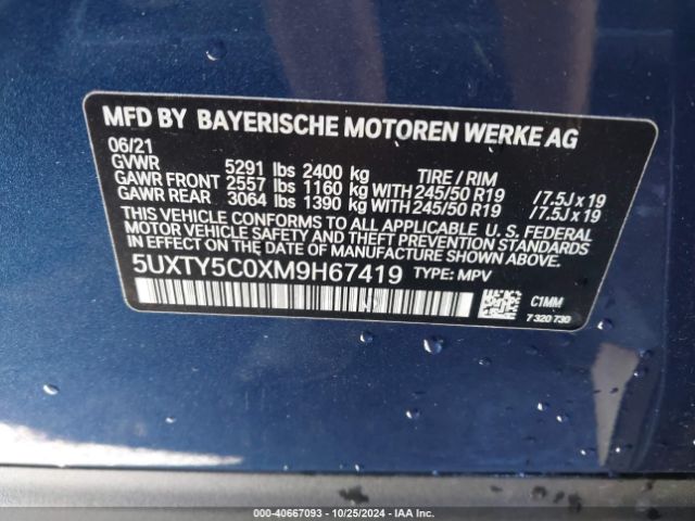 Photo 8 VIN: 5UXTY5C0XM9H67419 - BMW X3 