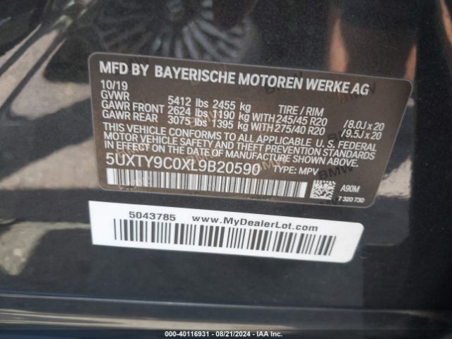 Photo 8 VIN: 5UXTY9C0XL9B20590 - BMW X3 