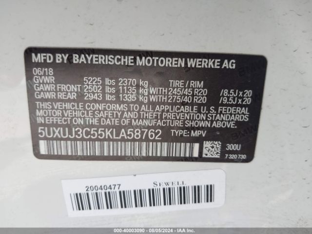 Photo 8 VIN: 5UXUJ3C55KLA58762 - BMW X4 