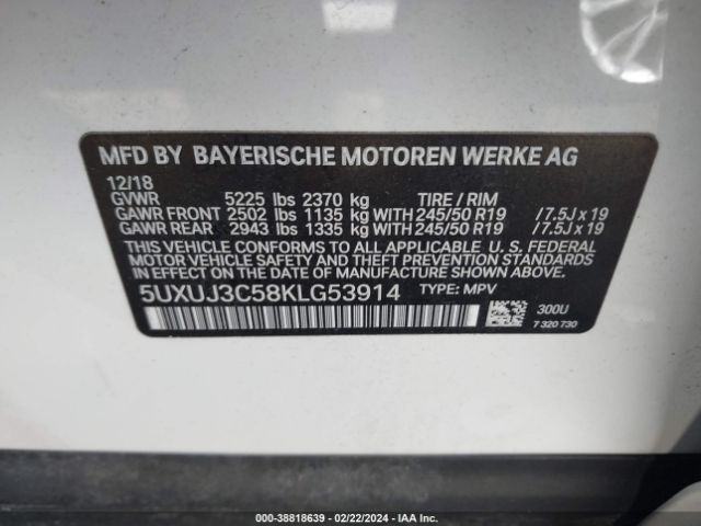 Photo 8 VIN: 5UXUJ3C58KLG53914 - BMW X4 