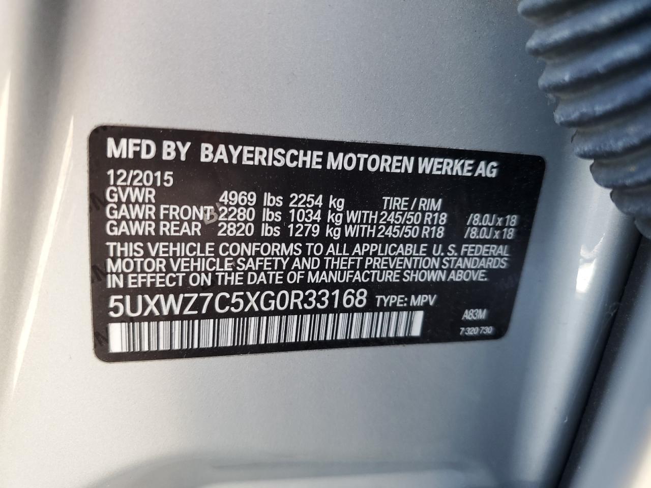 Photo 11 VIN: 5UXW27C5XG0R33168 - BMW X3 