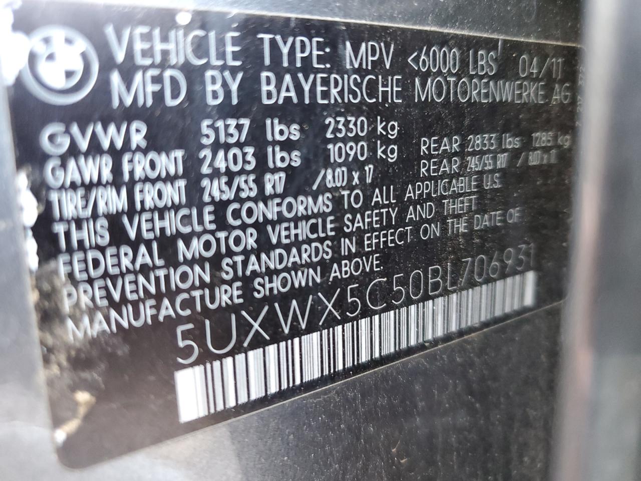 Photo 11 VIN: 5UXWX5C50BL706931 - BMW X3 