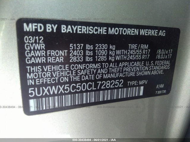 Photo 8 VIN: 5UXWX5C50CL728252 - BMW X3 