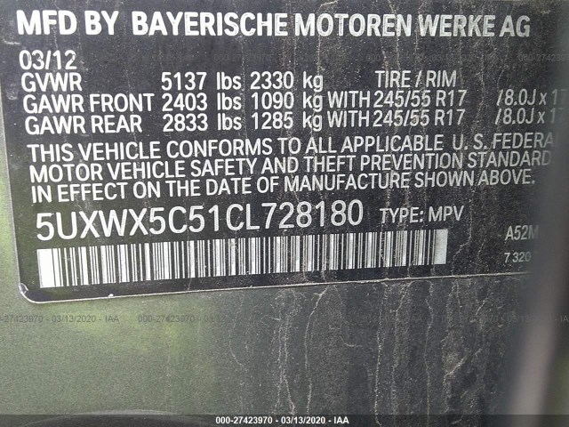 Photo 8 VIN: 5UXWX5C51CL728180 - BMW X3 