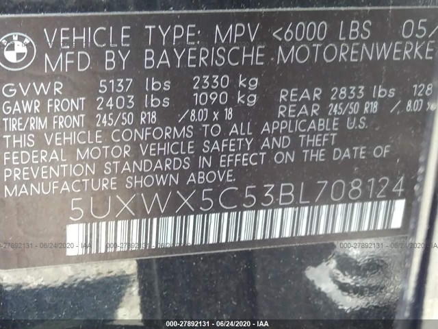 Photo 8 VIN: 5UXWX5C53BL708124 - BMW X3 