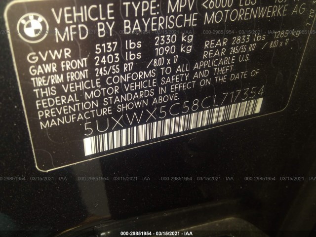 Photo 8 VIN: 5UXWX5C58CL717354 - BMW X3 