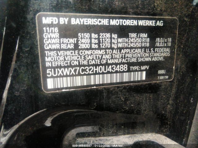 Photo 8 VIN: 5UXWX7C32H0U43488 - BMW X3 