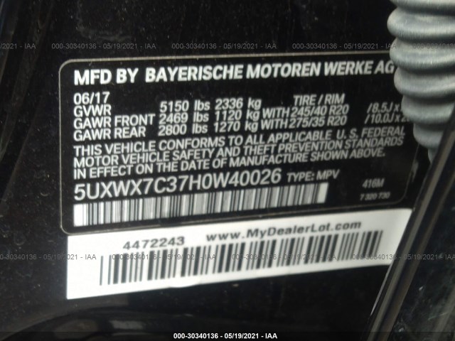 Photo 8 VIN: 5UXWX7C37H0W40026 - BMW X3 