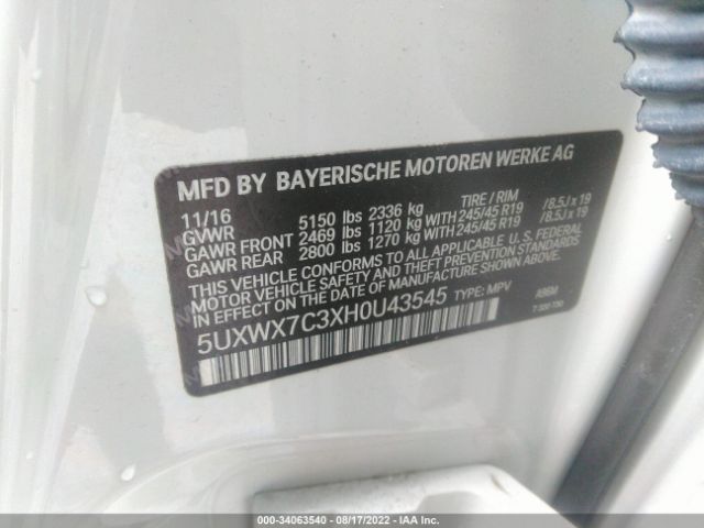 Photo 8 VIN: 5UXWX7C3XH0U43545 - BMW X3 