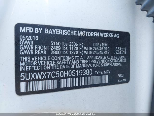 Photo 8 VIN: 5UXWX7C50H0S19380 - BMW X3 