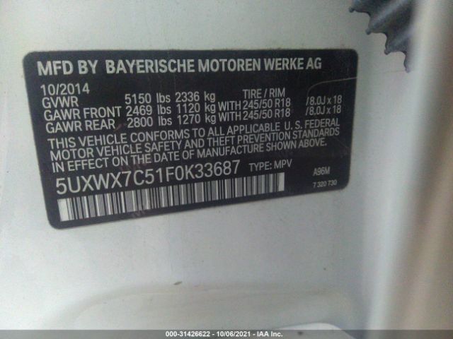 Photo 8 VIN: 5UXWX7C51F0K33687 - BMW X3 