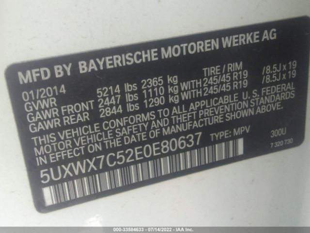 Photo 8 VIN: 5UXWX7C52E0E80637 - BMW X3 