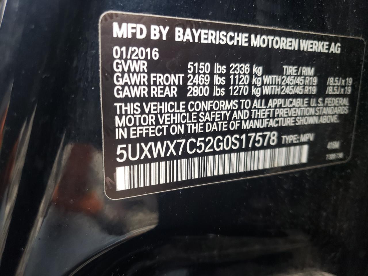 Photo 12 VIN: 5UXWX7C52G0S17578 - BMW X3 