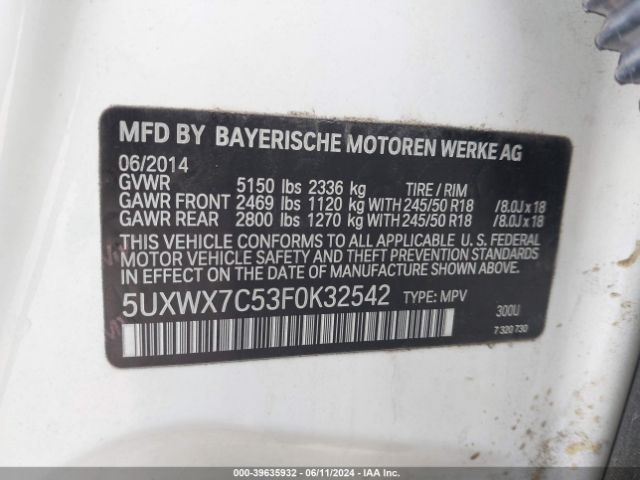 Photo 8 VIN: 5UXWX7C53F0K32542 - BMW X3 