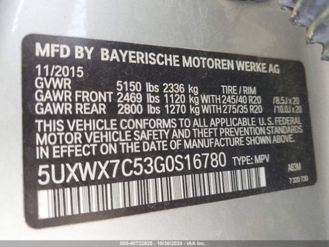 Photo 8 VIN: 5UXWX7C53G0S16780 - BMW X3 