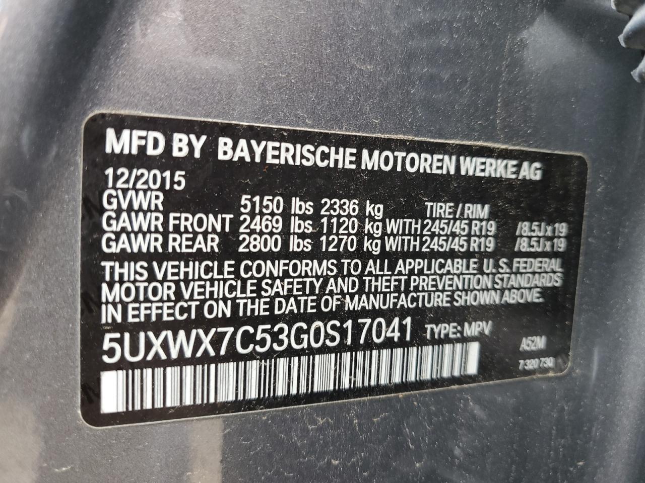 Photo 12 VIN: 5UXWX7C53G0S17041 - BMW X3 