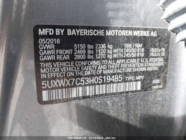 Photo 8 VIN: 5UXWX7C53H0S19485 - BMW X3 